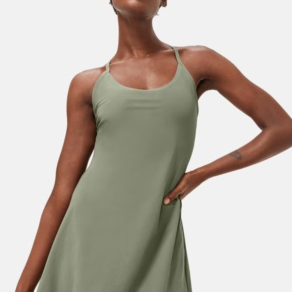 Outdoor Voices Olive Green Strappy A-Line Dress